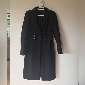 Karl Lagerfeld Black Tailored Wool Coat Military Button Detail
